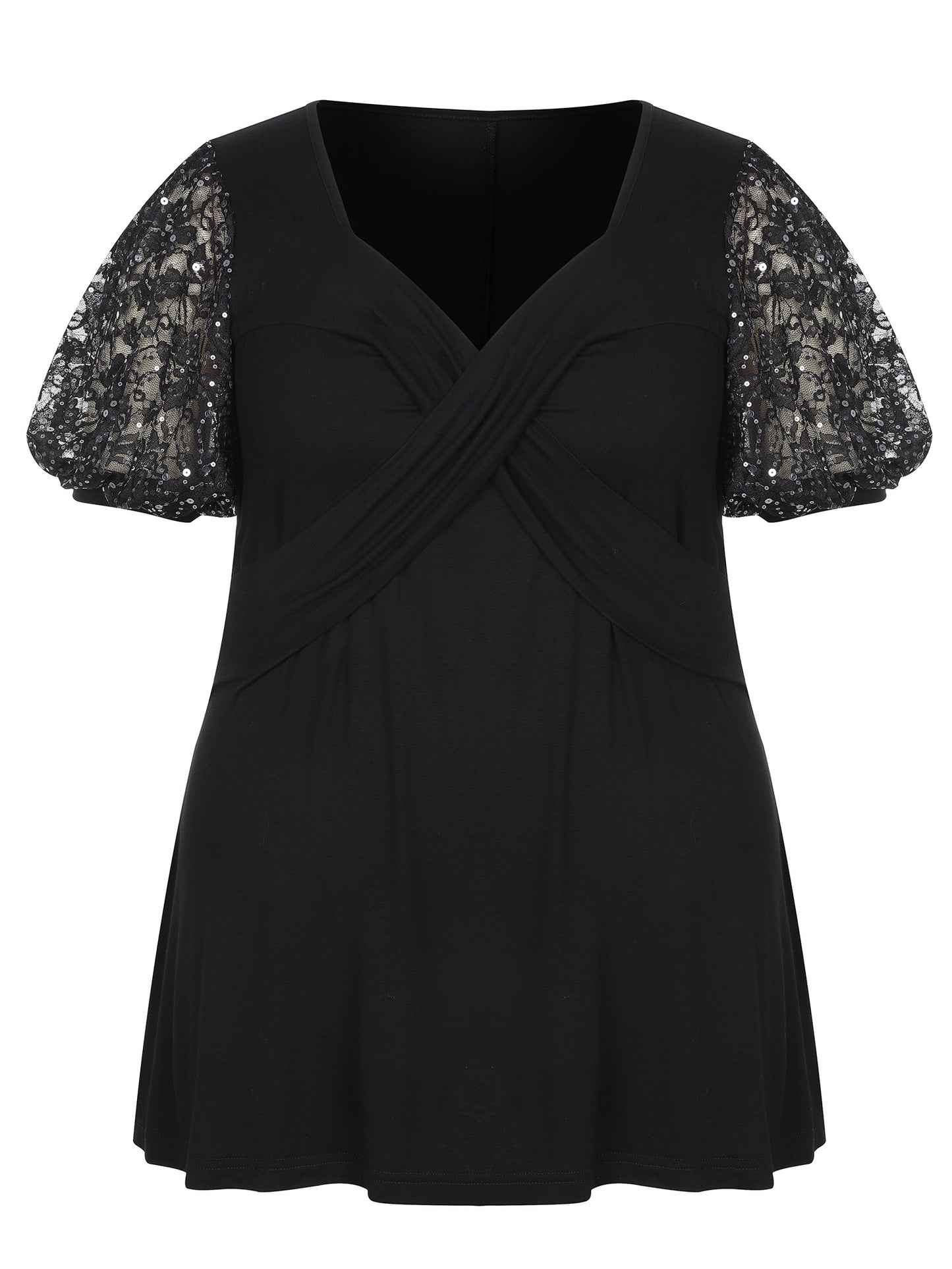 Lapa Plus Women's Elegant Beaded Lantern Sleeves Top