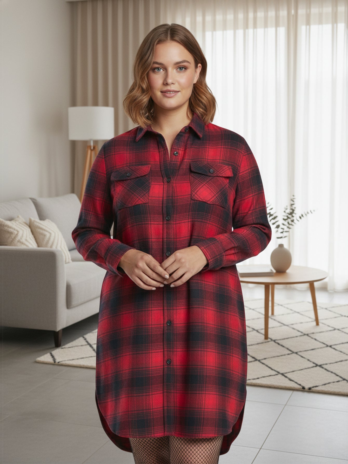 Lapa Plus Women's Elegant Plaid Collared  Dress