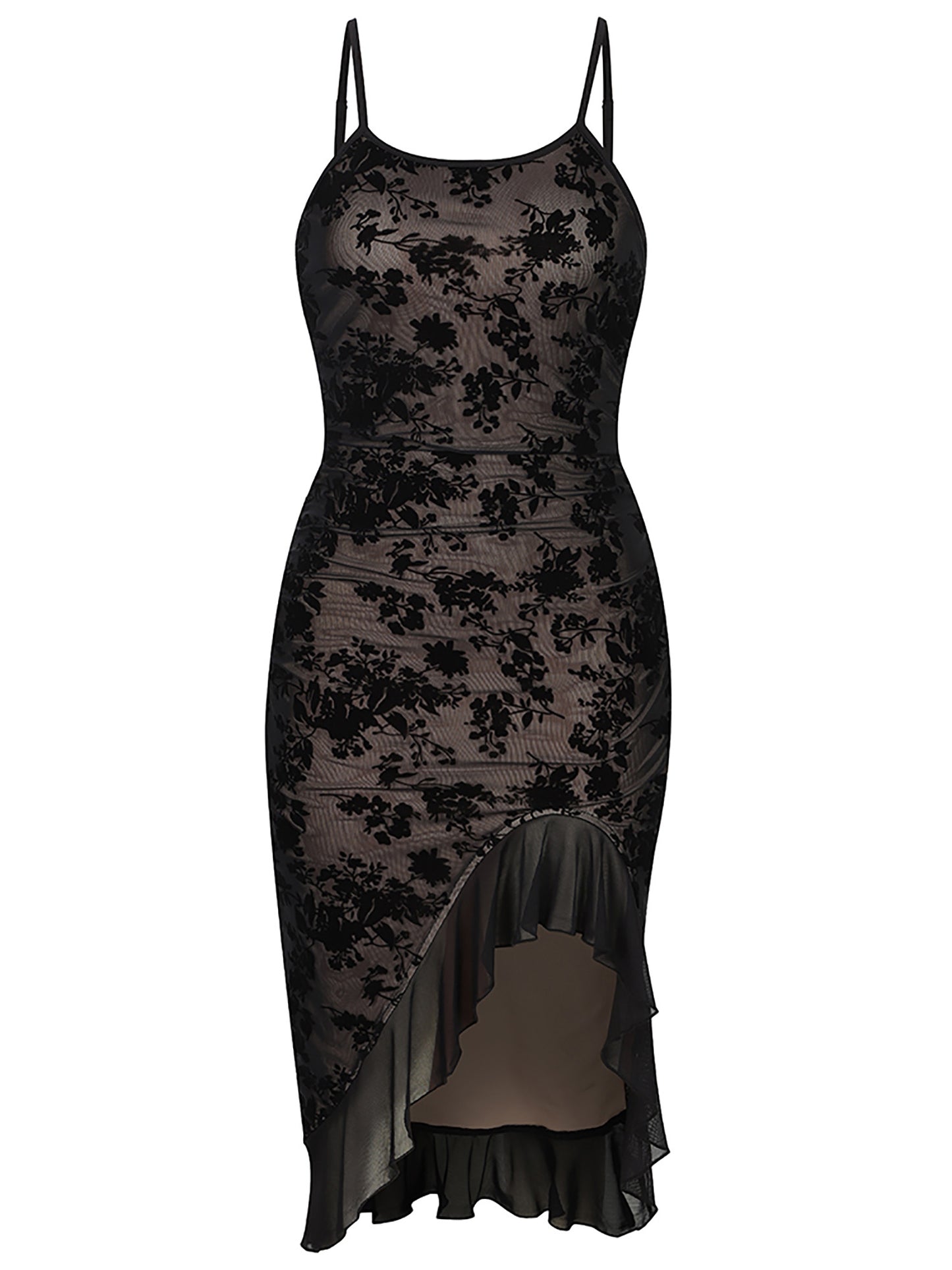 Lapa Plus Women's Black Floral Asymmetrical Camisole Dress