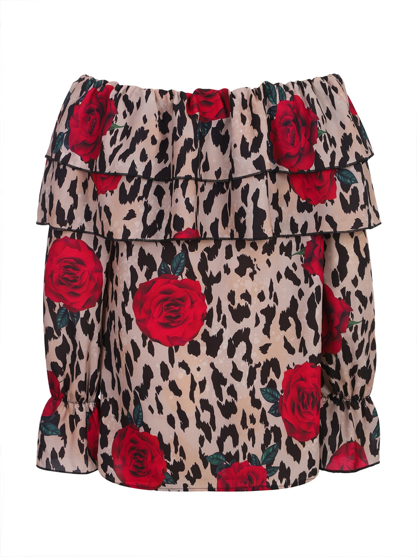 Lapa Plus Women's Casual Leopard Print Rose Floral Bardot Top