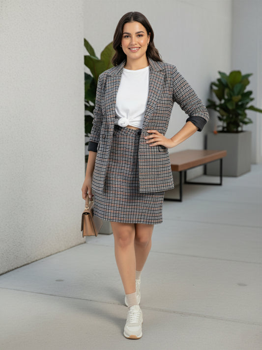 Lapa Plus Women's Stylish Plaid Suit Skirt Set