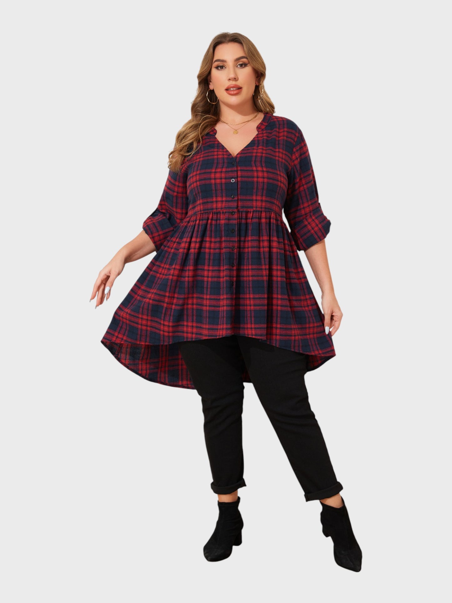 Lapa Plus Women's Party Christmas Checkered Tops