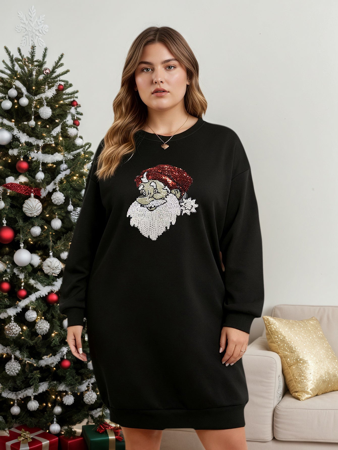 Lapa Plus Women's custom patterned round neck Christmas dress