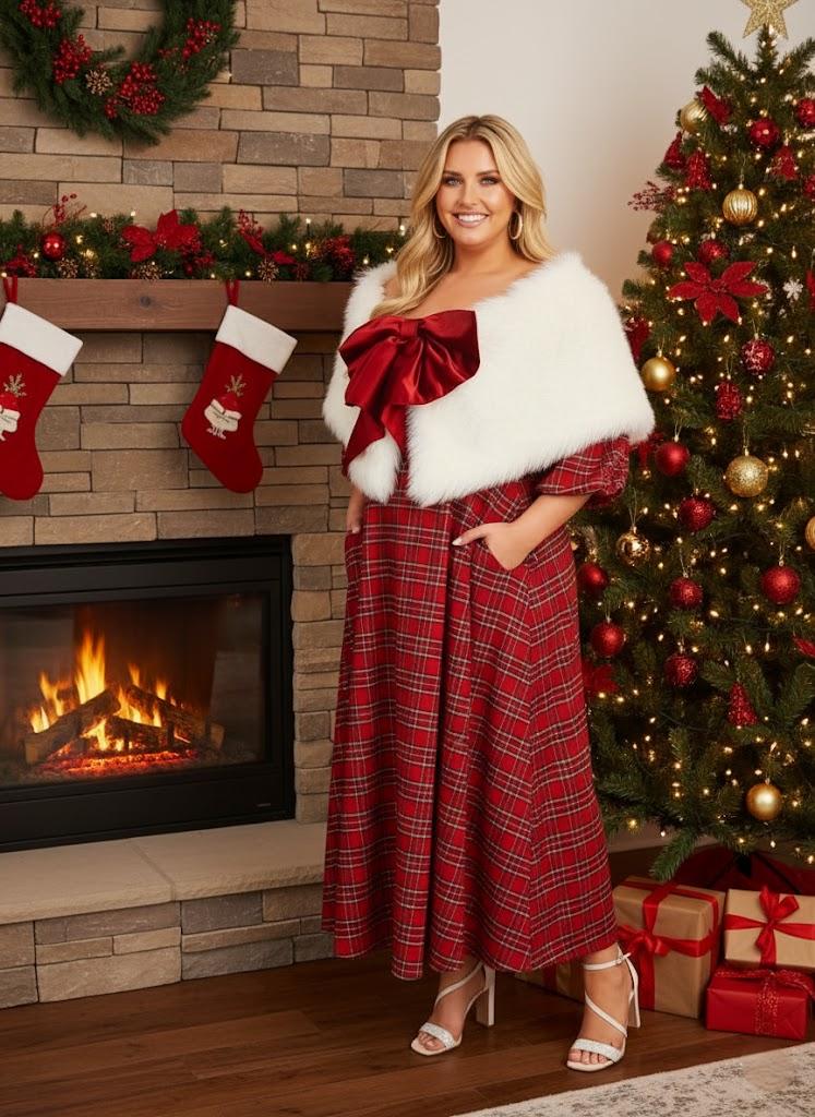 Lapa Plus Women's Christmas New Year Red Plaid Dress