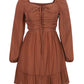 Lapa Plus Women's Square Neck Long Sleeved Pleated Dress