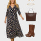 Lapa Plus Women's V-Neck Leaf Print Tie-Waist Dress