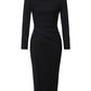 Lapa Plus Women's Pleated Waist Slit Long Sleeved Dress
