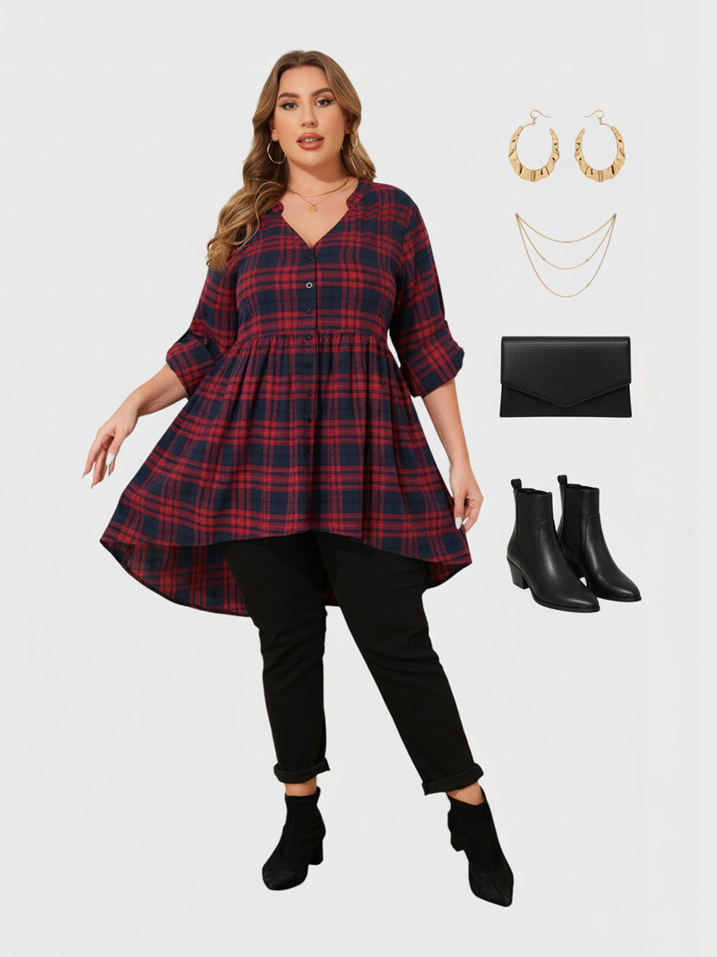 Lapa Plus Women's Party Christmas Checkered Tops