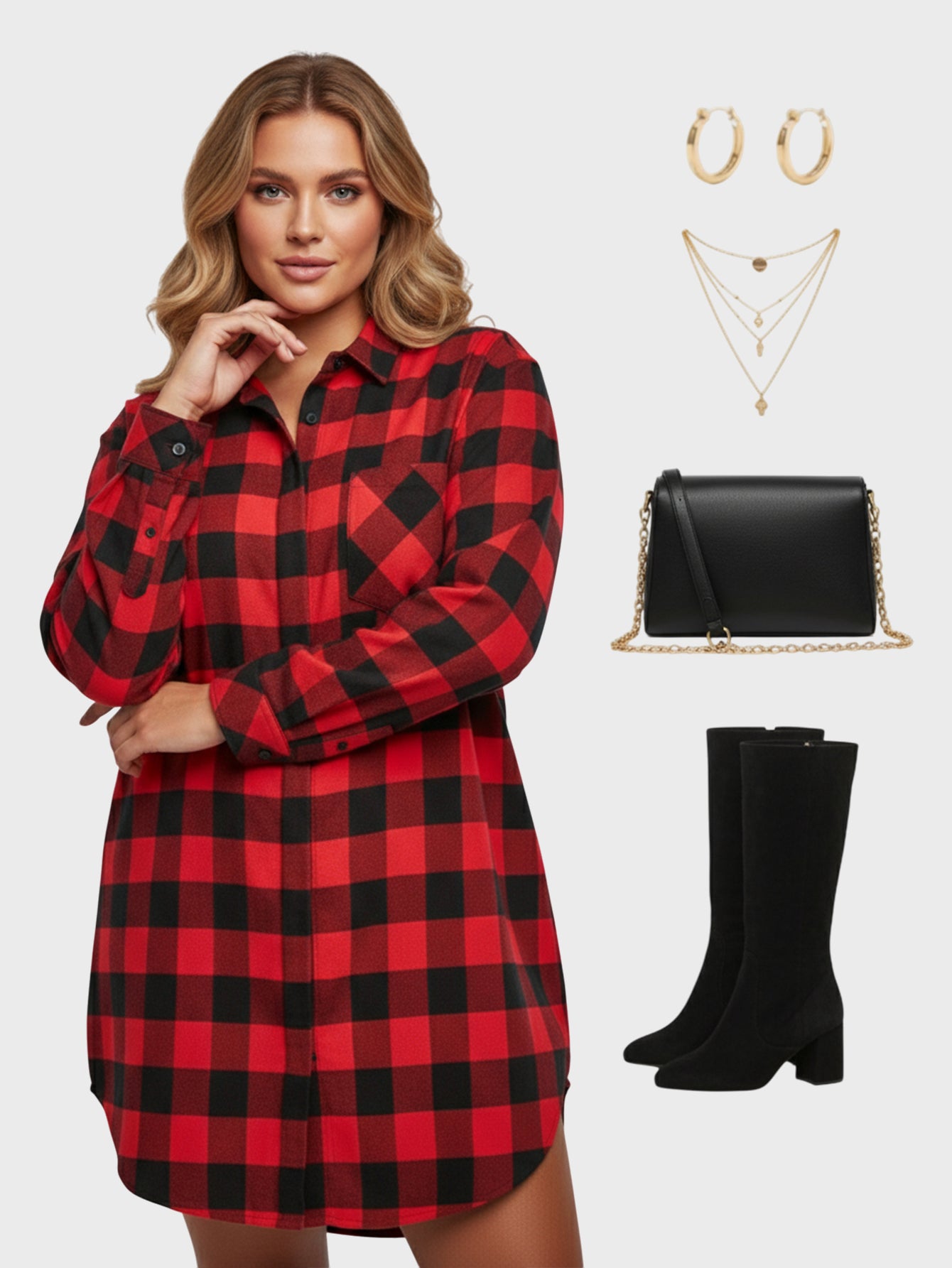 Lapa Plus Women's Plaid Collared  Dress