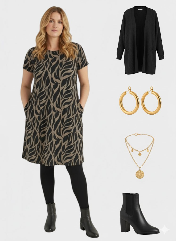 Lapa Plus Women's RoundNeck Leaf Print Dress