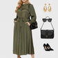 Lapa Plus Women's Green Button Down Belted Dress