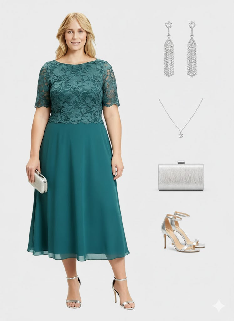 Lapa Plus Women's Lace-Trimmed Dress with Back Zip