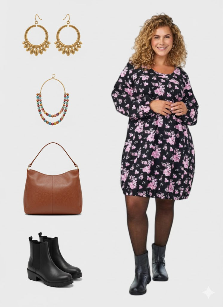Lapa Plus Women's Loose Round-neck Printed Dress