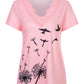 Lapa Plus Women's Lace V-Neck Printed Short Sleeve T-Shirt Top