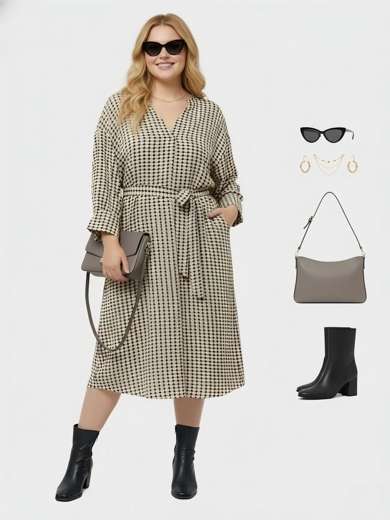 Lapa Plus Women's Shirt Dress With Tie Waist Dress