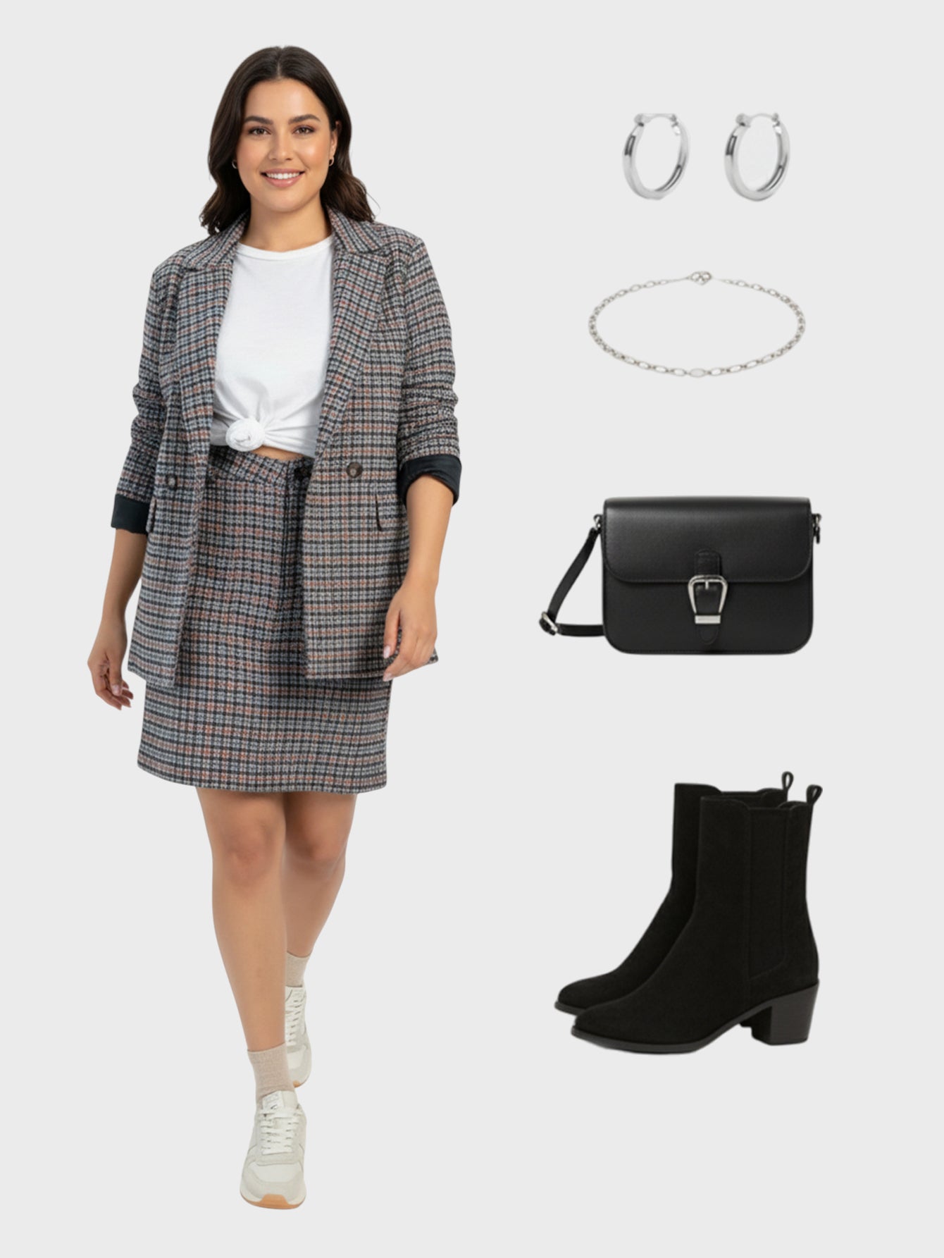 Lapa Plus Women's Stylish Plaid Suit Skirt Set