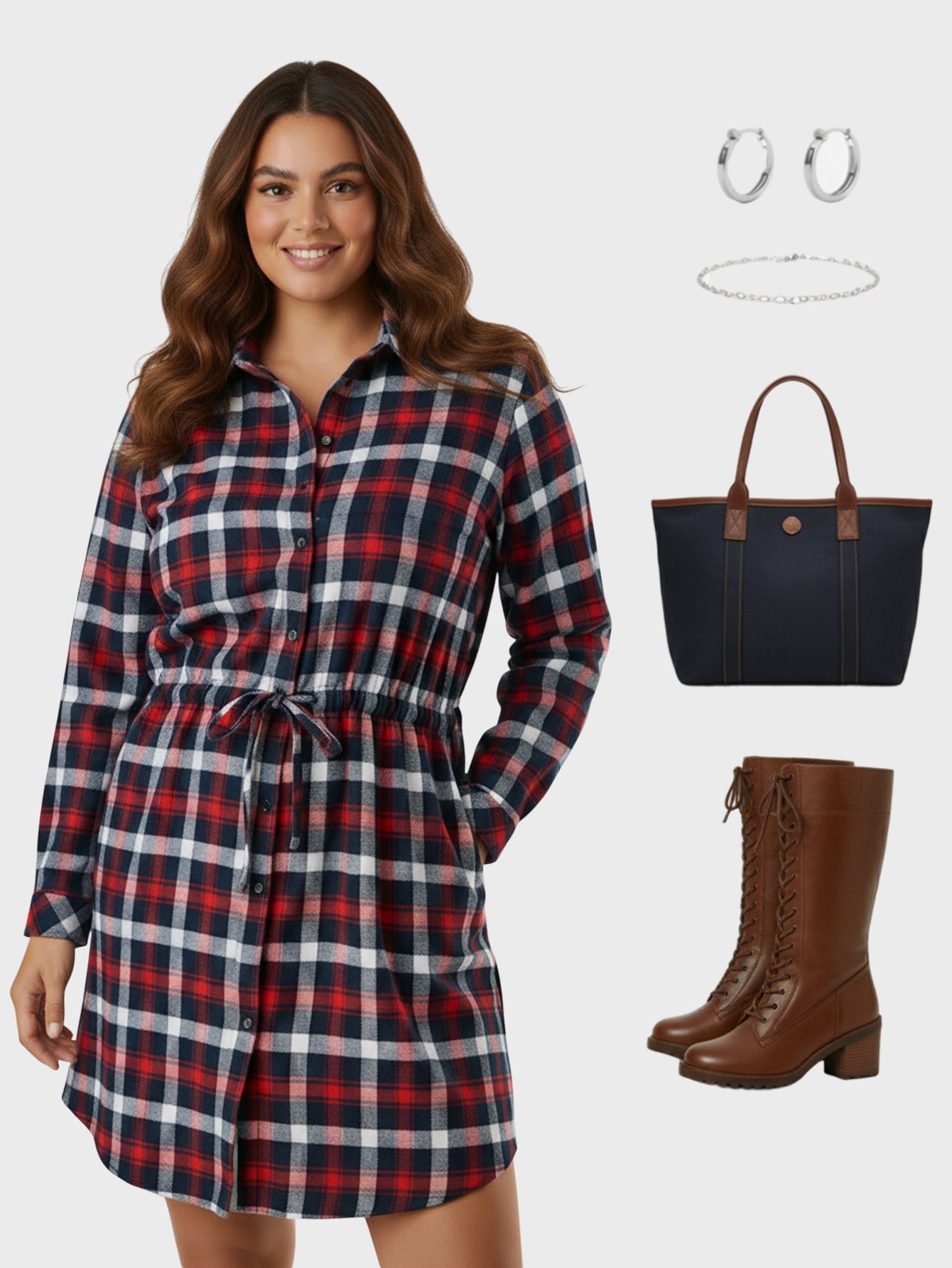 Lapa Plus Women's Plaid Tie-Waist Dress