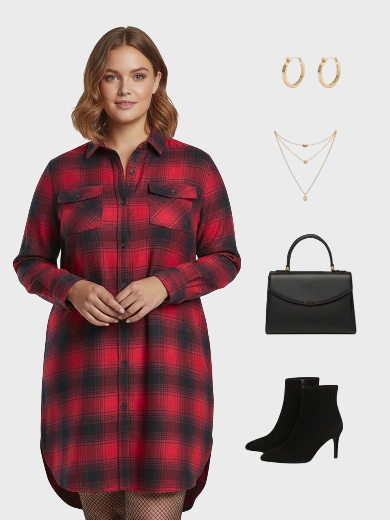 Lapa Plus Women's Elegant Plaid Collared  Dress