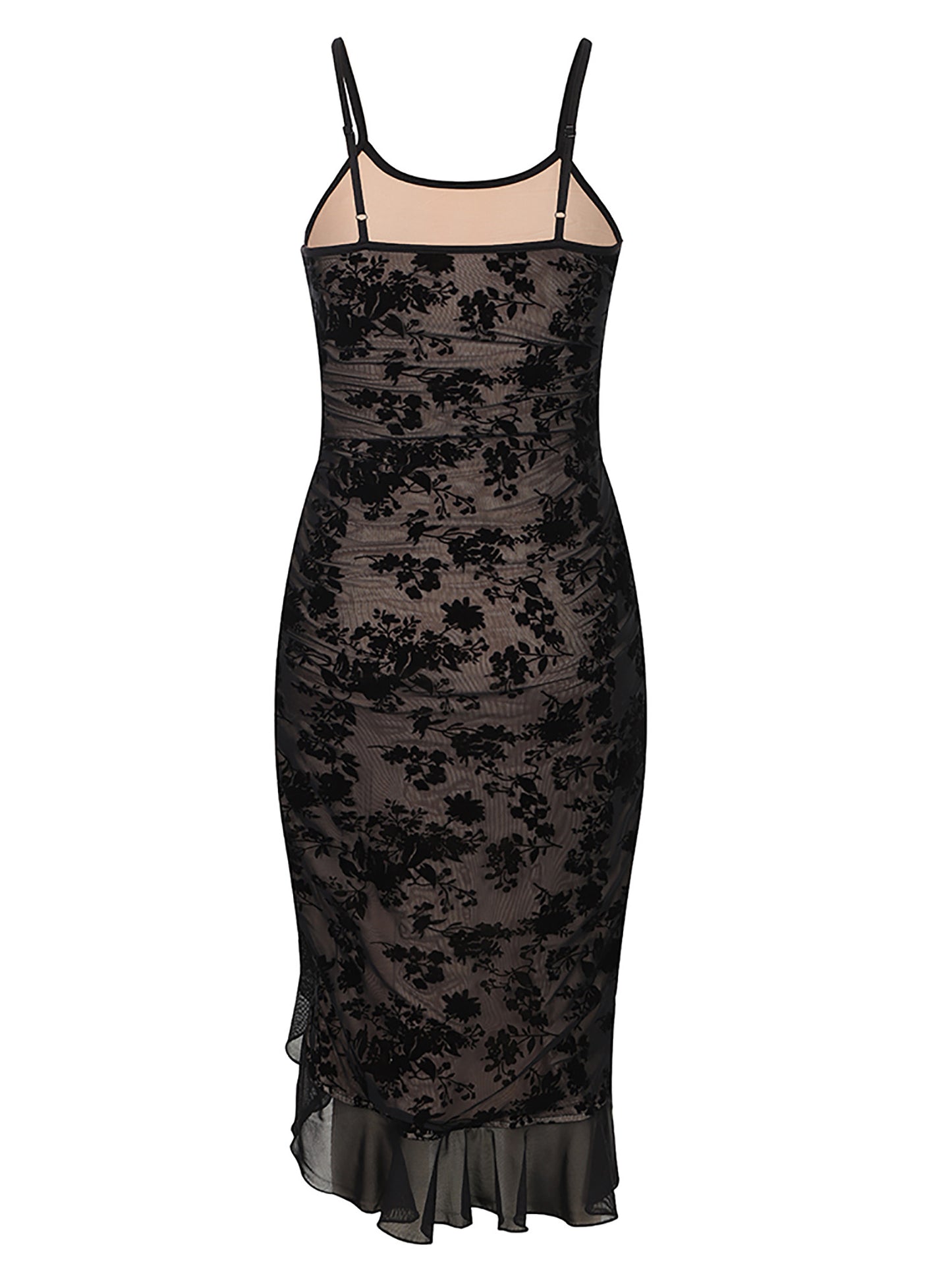 Lapa Plus Women's Black Floral Asymmetrical Camisole Dress