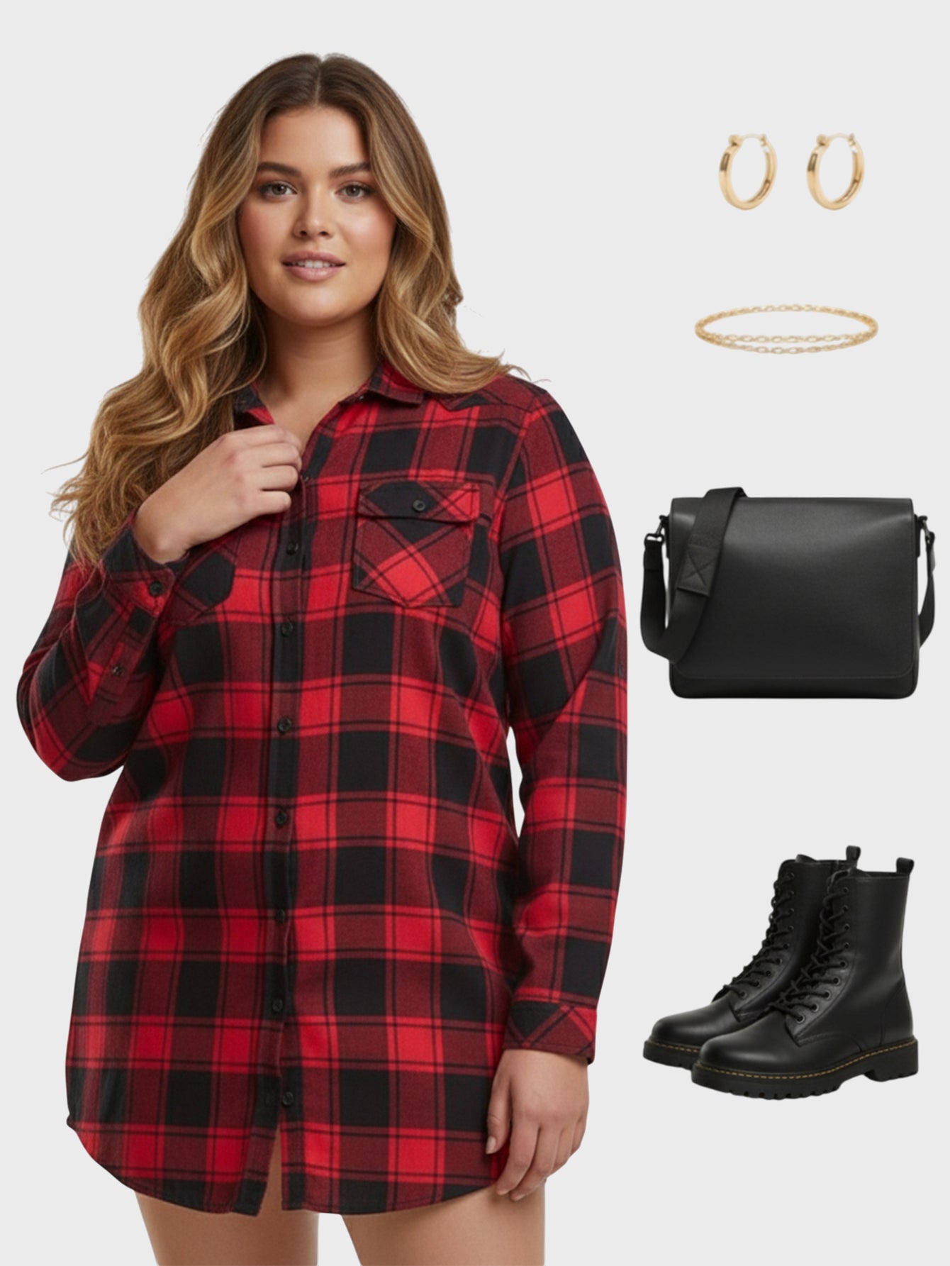 Lapa Plus Women's Elegant Checkered Dress with Straps