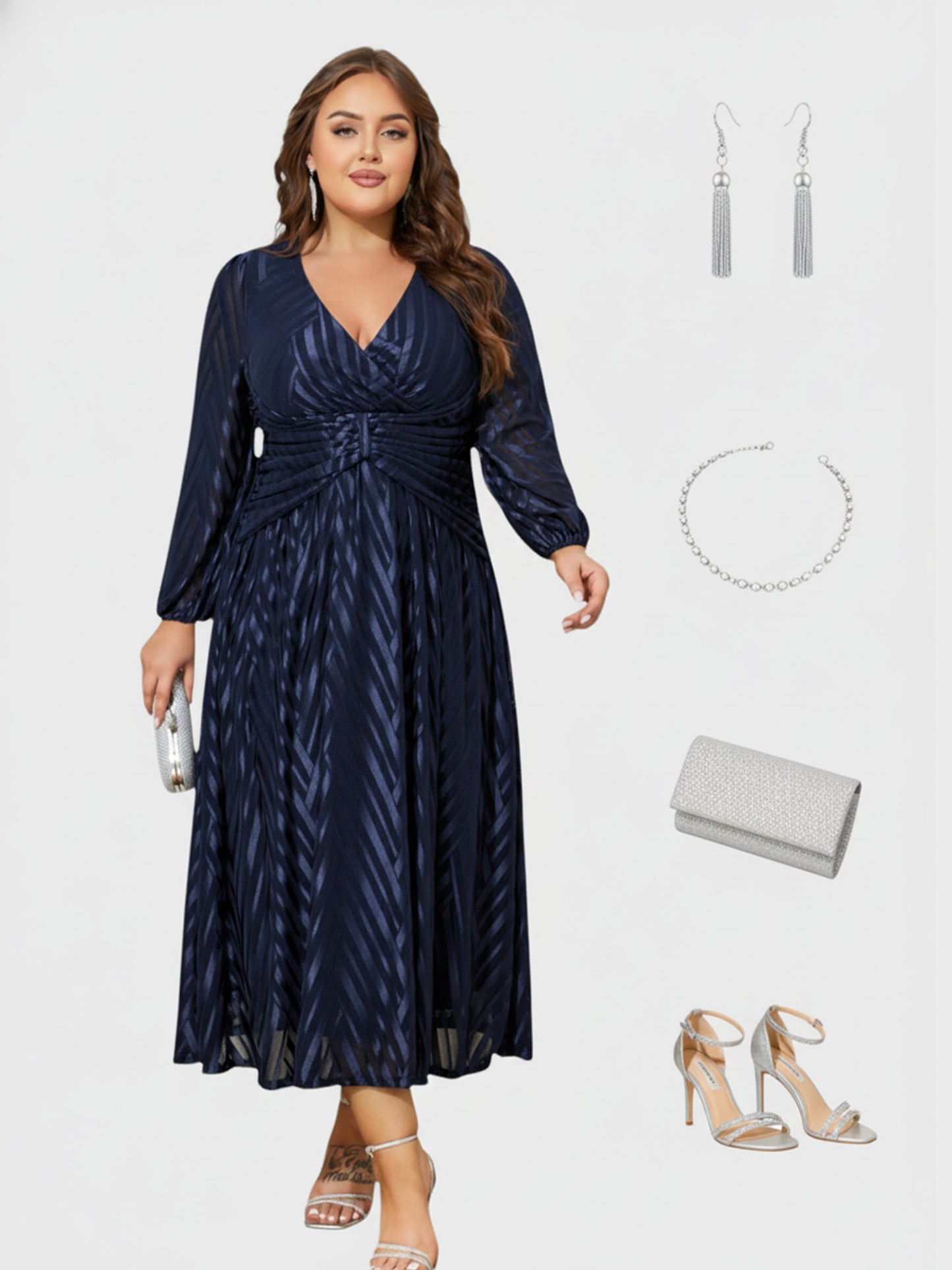 Lapa Plus Women's Party Elegant Mesh Jacquard Dress