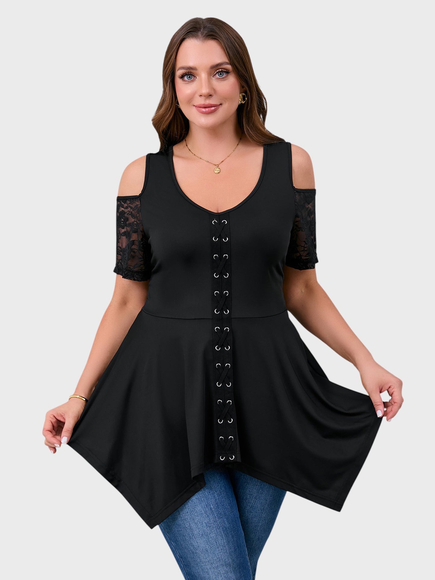 Lapa Plus Women's Gothic Style Lace-up Drawstring Top