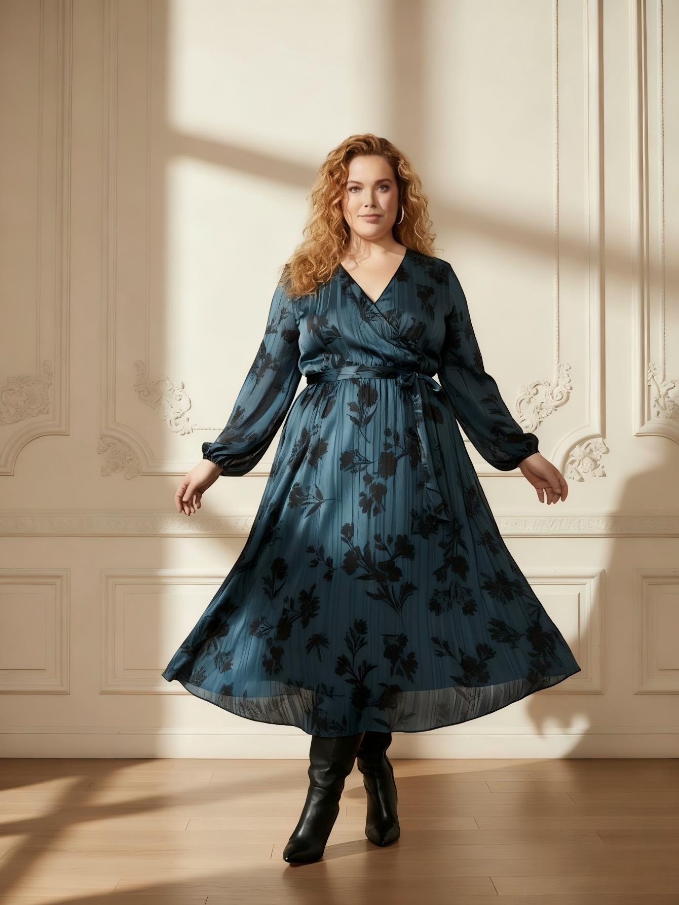 Lapa Plus Women's Holiday Party Floral Wrap Dress