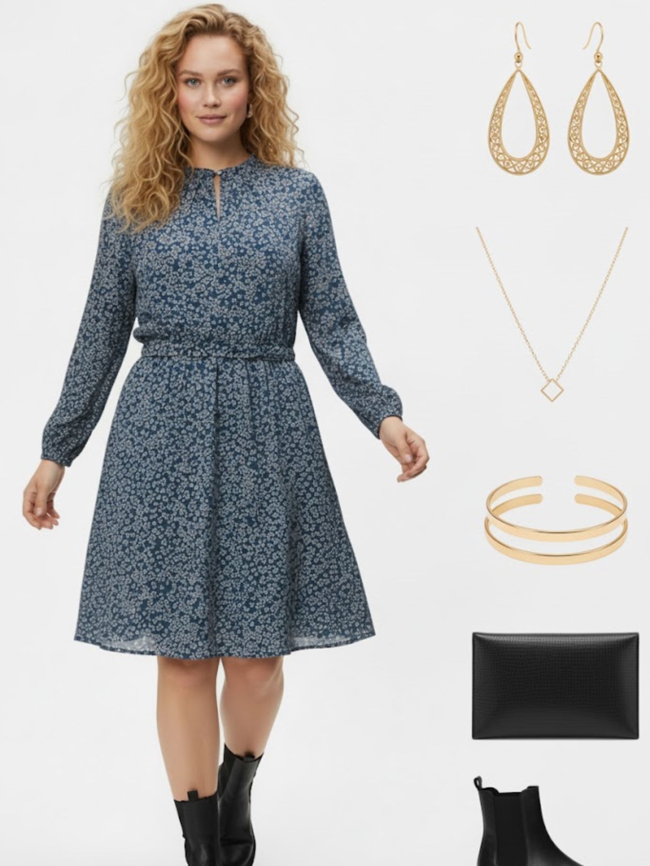 Lapa Plus Women's Floral Print Elastic Waist Dress