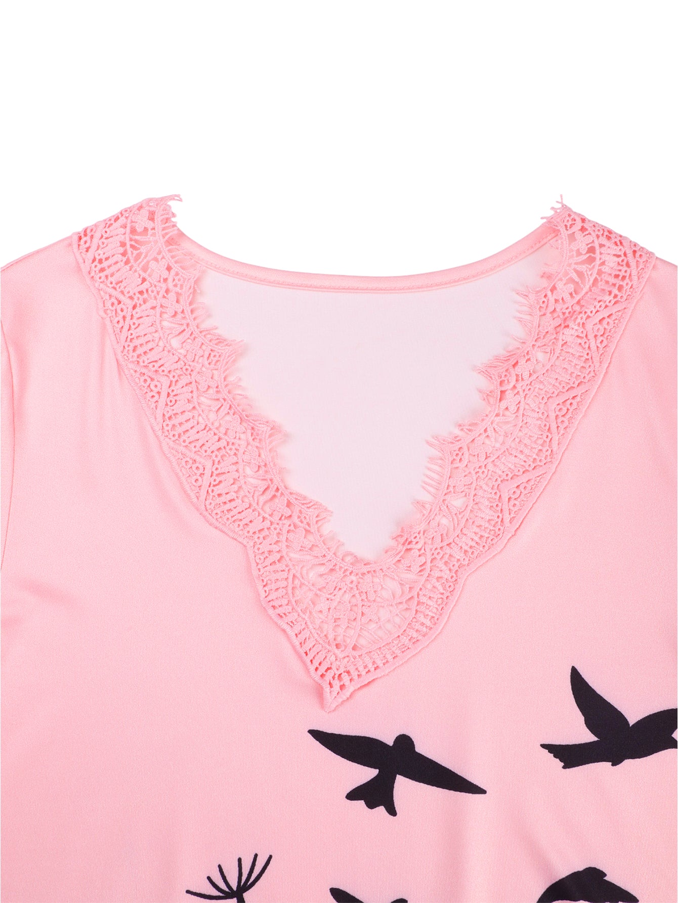 Lapa Plus Women's Lace V-Neck Printed Short Sleeve T-Shirt Top