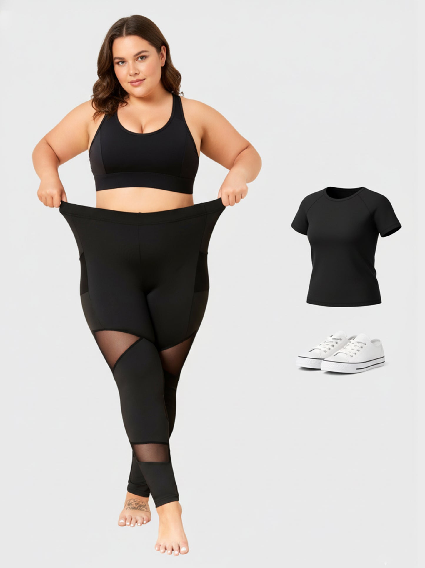 Lapa Plus Women's Halloween Casual Black Mesh Patchwork Pocket Pants