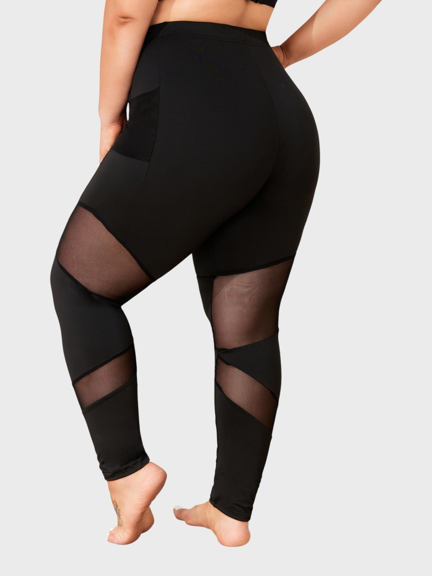 Lapa Plus Women's Halloween Casual Black Mesh Patchwork Pocket Pants