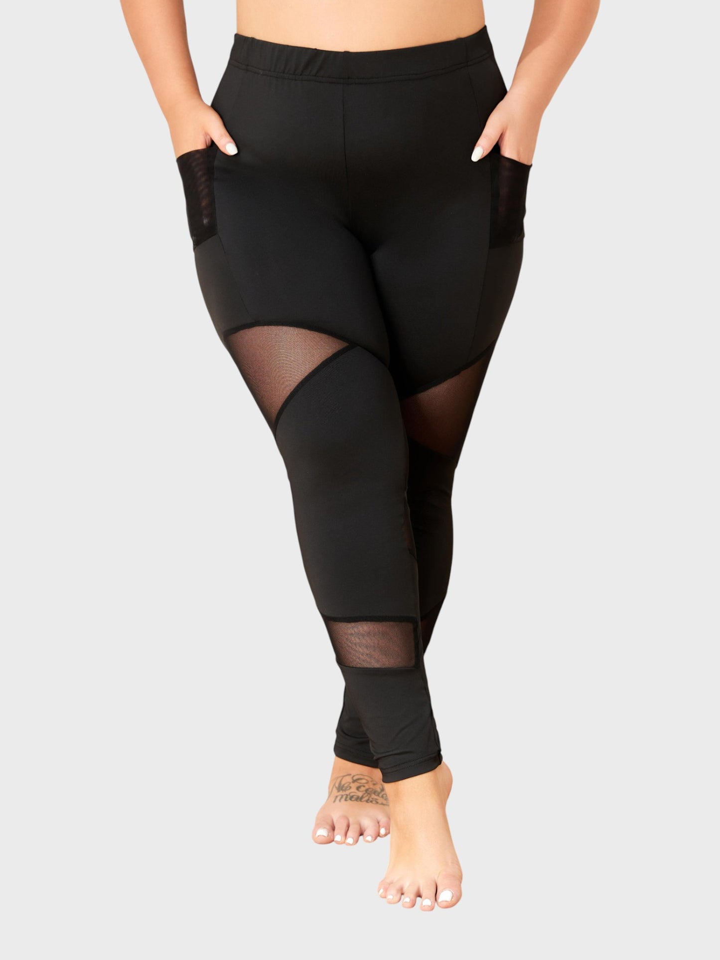 Lapa Plus Women's Halloween Casual Black Mesh Patchwork Pocket Pants