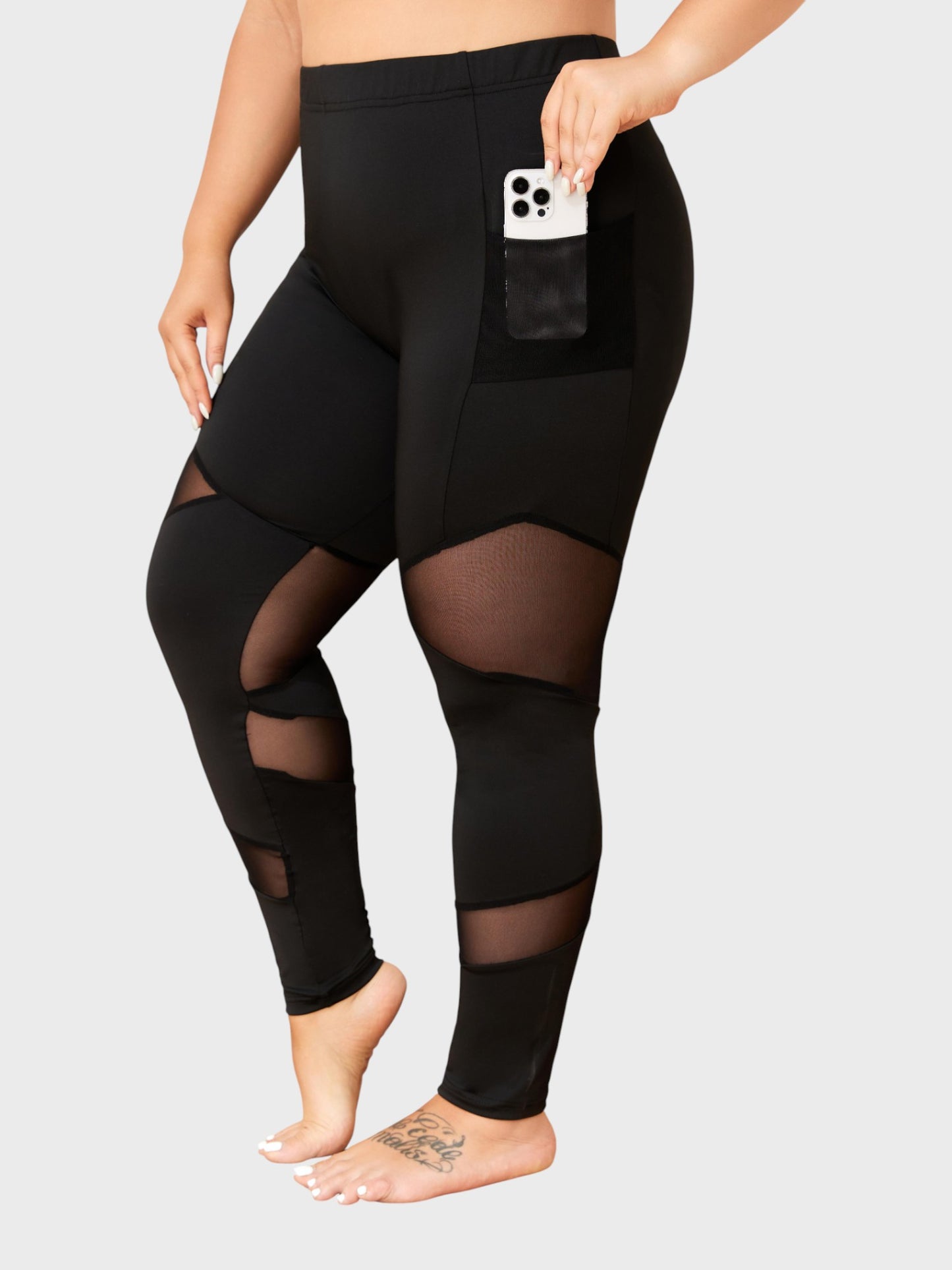 Lapa Plus Women's Halloween Casual Black Mesh Patchwork Pocket Pants