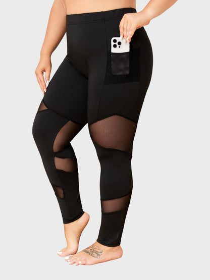 Lapa Plus Women's Halloween Casual Black Mesh Patchwork Pocket Pants