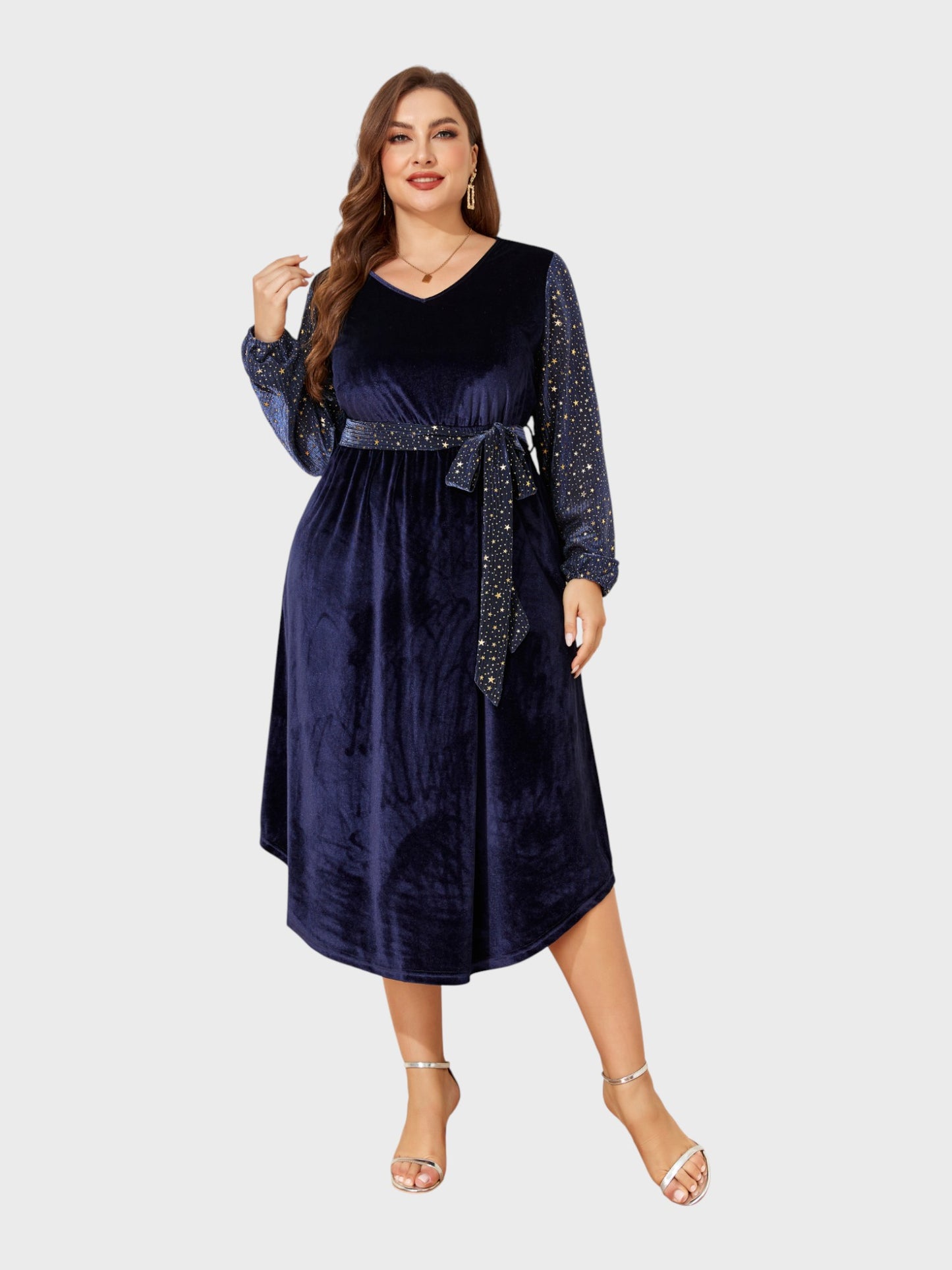 Lapa Plus Women's Party Elegant Velvet Pocket Dress