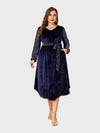 Lapa Plus Women's Party Elegant Velvet Pocket Dress