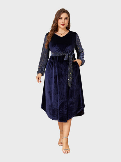 Lapa Plus Women's Party Elegant Velvet Pocket Dress