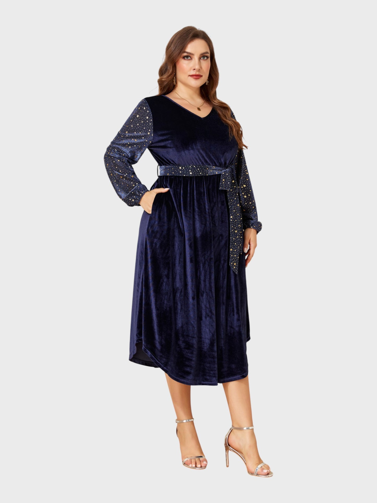 Lapa Plus Women's Party Elegant Velvet Pocket Dress