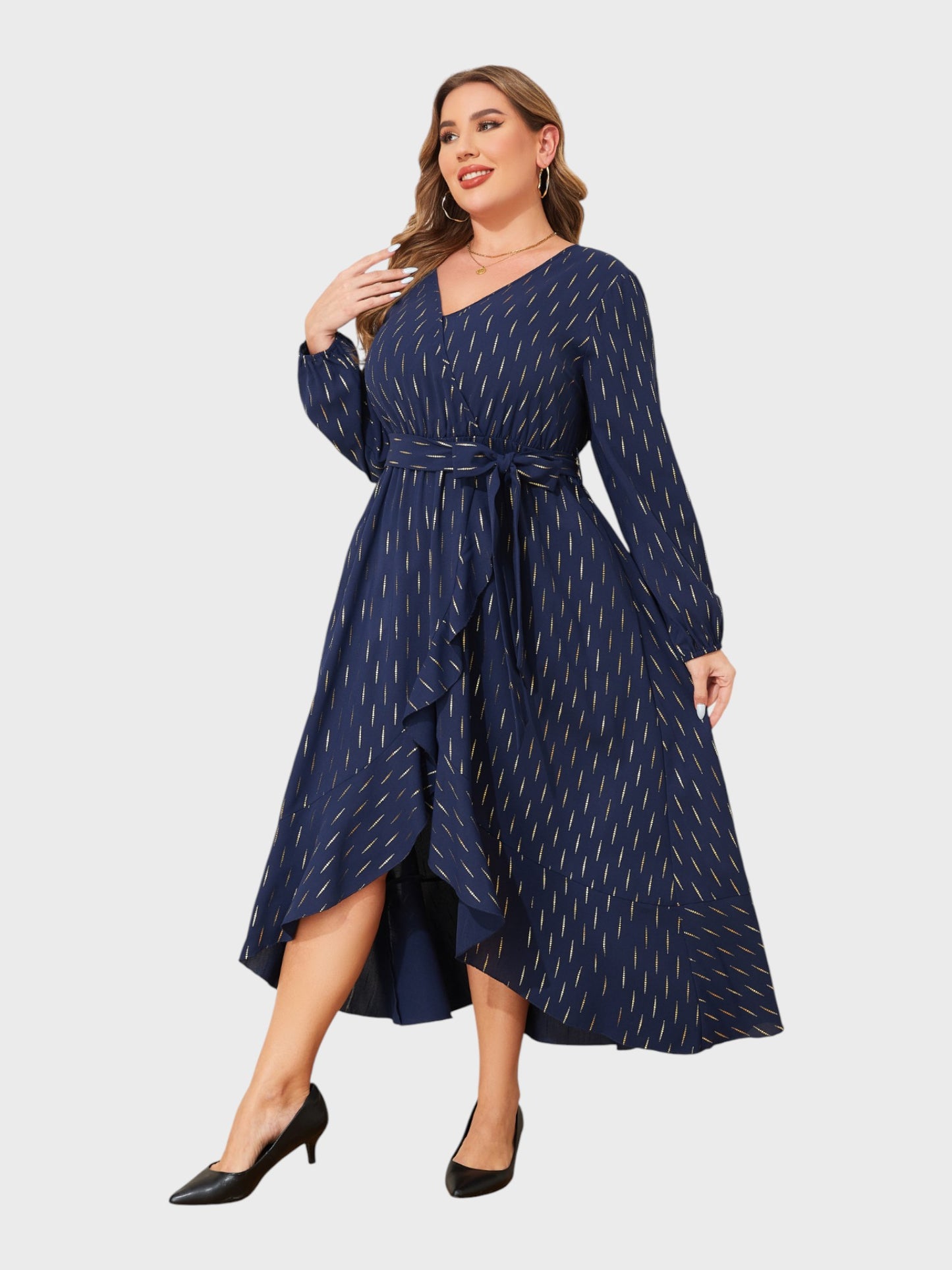 Lapa Plus Women's Party Elegant Gold-foiled Dress