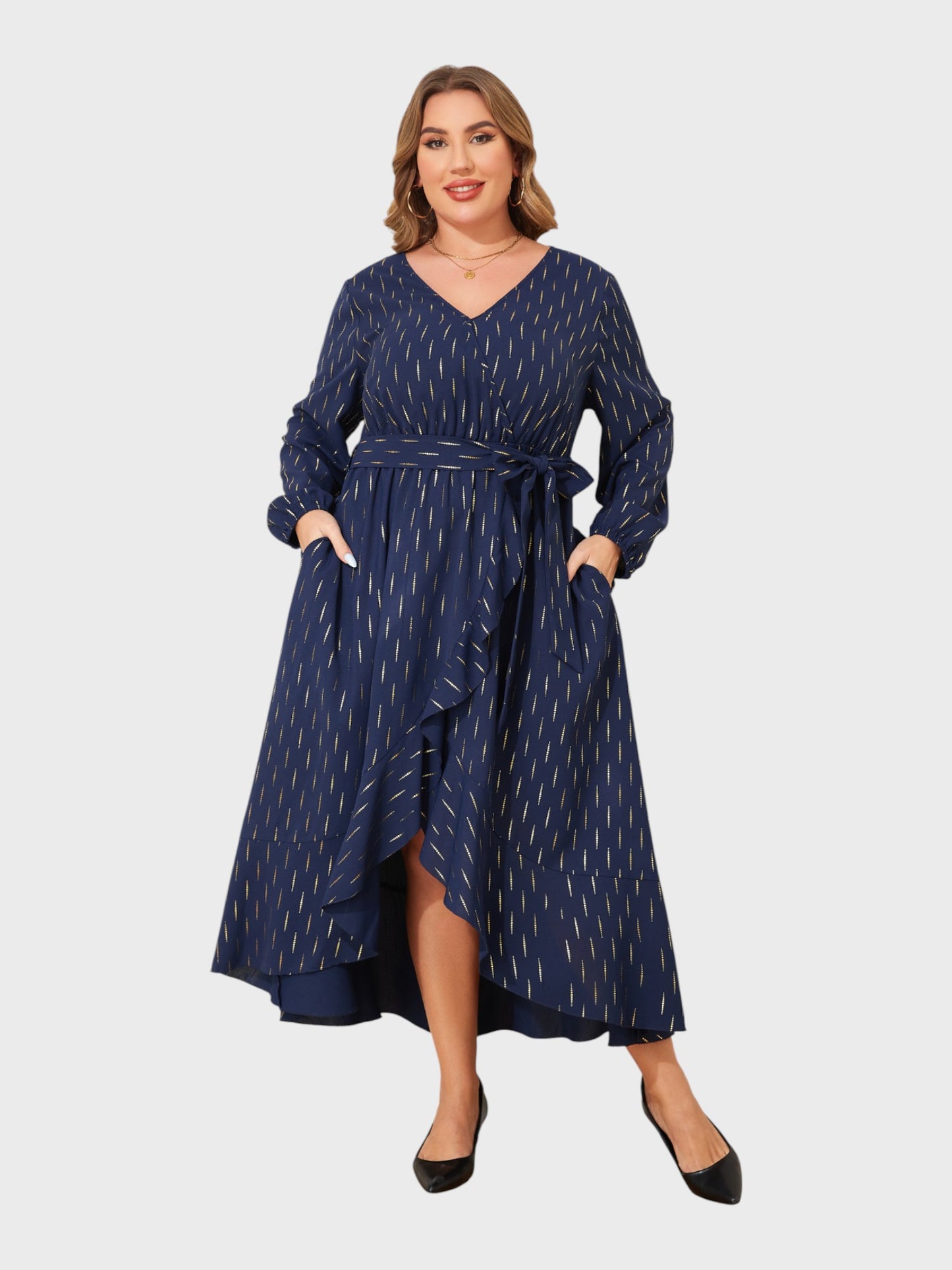 Lapa Plus Women's Party Elegant Gold-foiled Dress