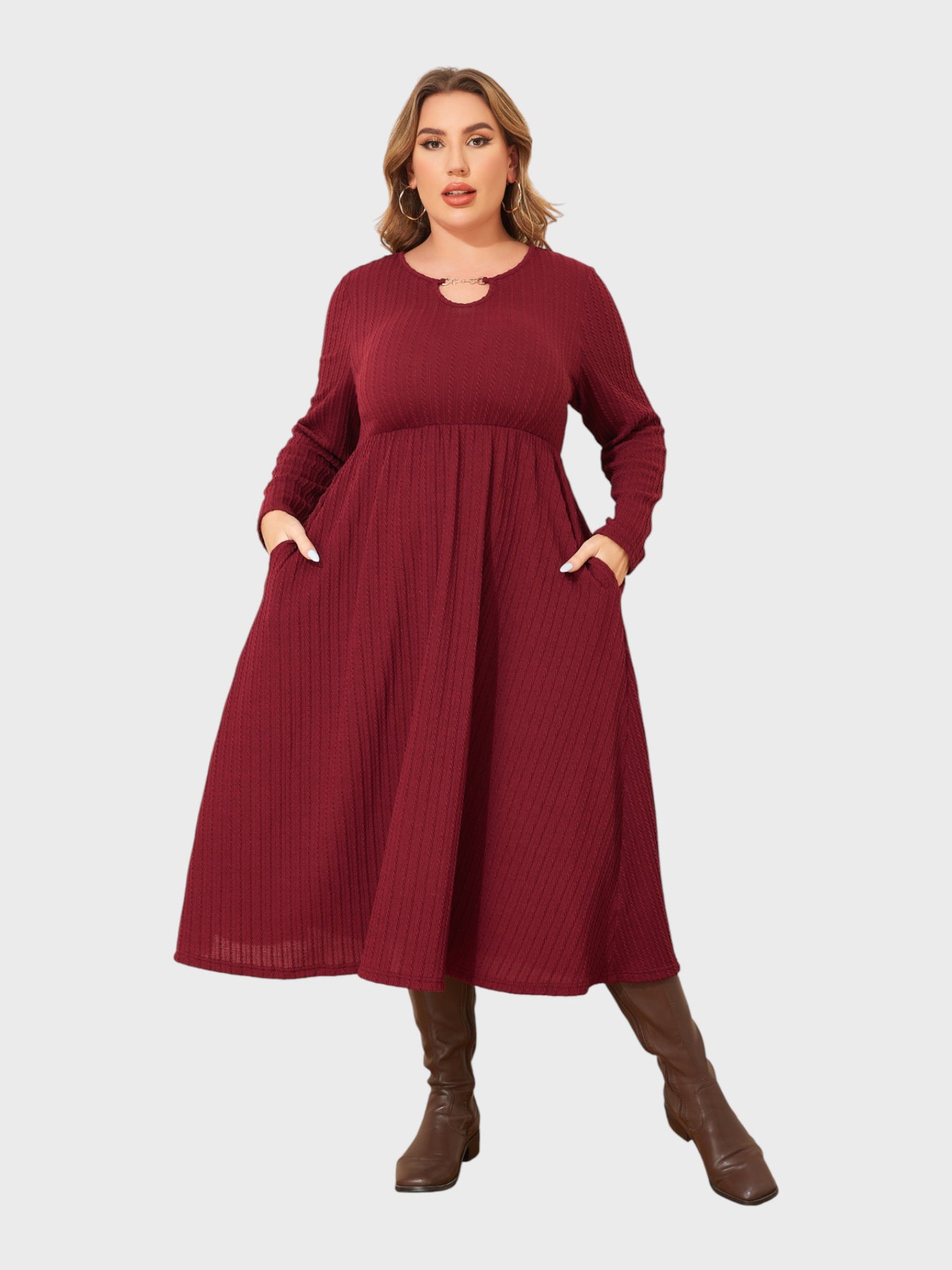 Lapa Plus Women's Party Elegant Banquet Jacquard Pocket Dress