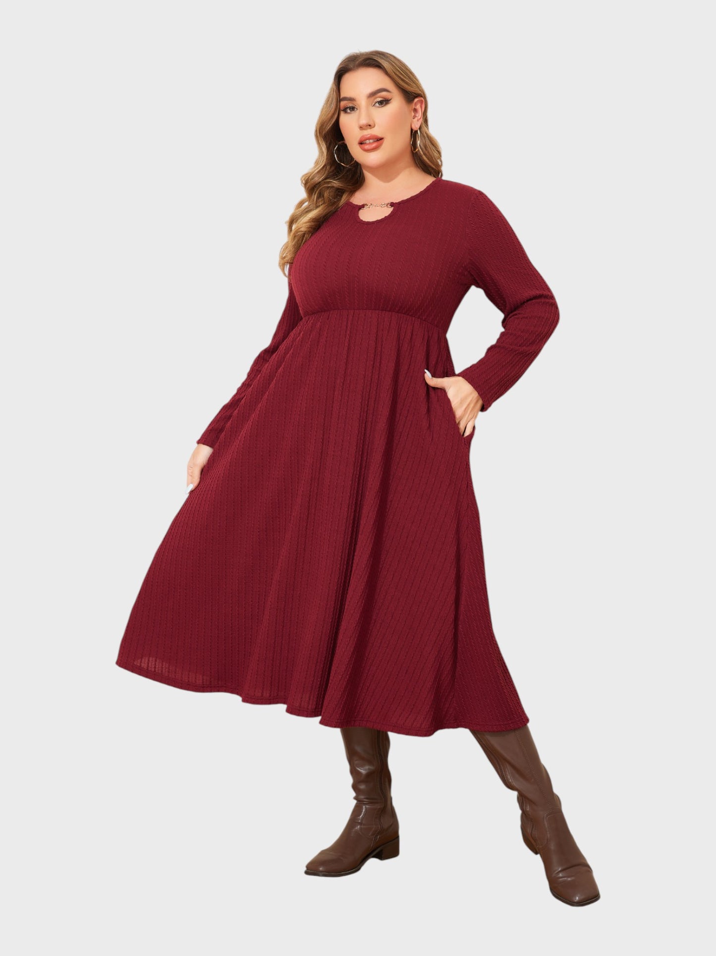 Lapa Plus Women's Party Elegant Banquet Jacquard Pocket Dress