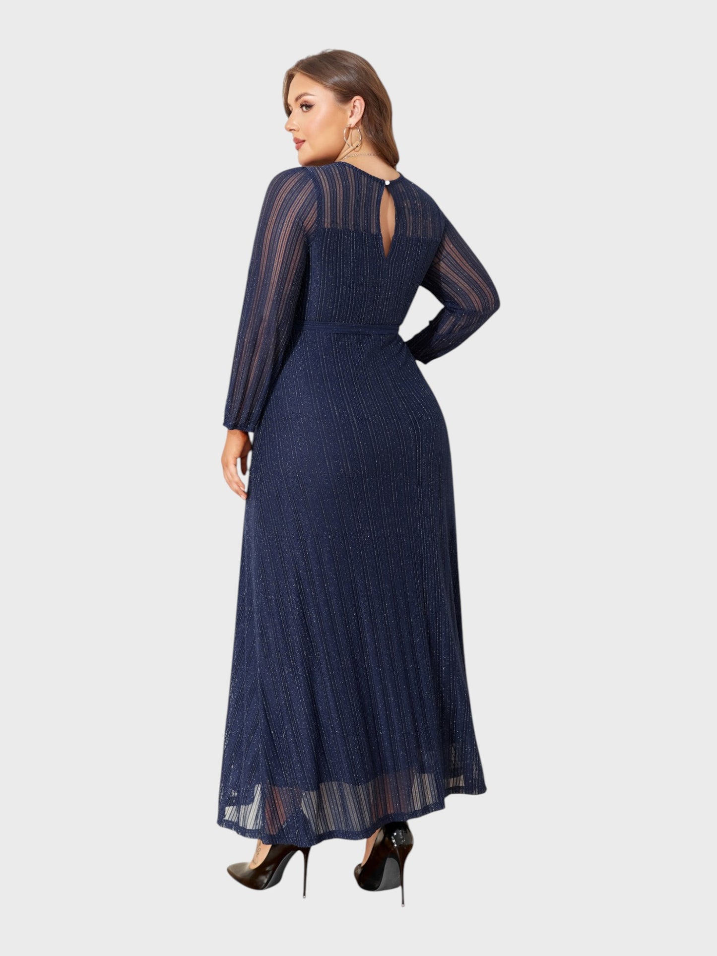 Lapa Plus Women's Party Elegant Silver Powder Shimmering Dress