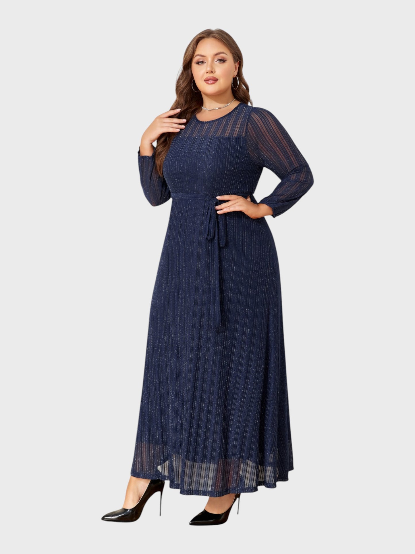 Lapa Plus Women's Party Elegant Silver Powder Shimmering Dress