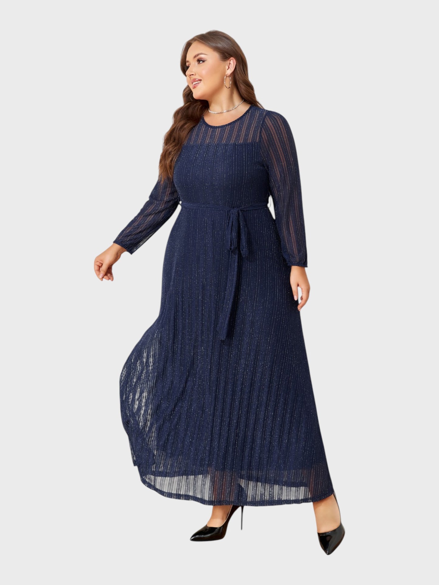 Lapa Plus Women's Party Elegant Silver Powder Shimmering Dress