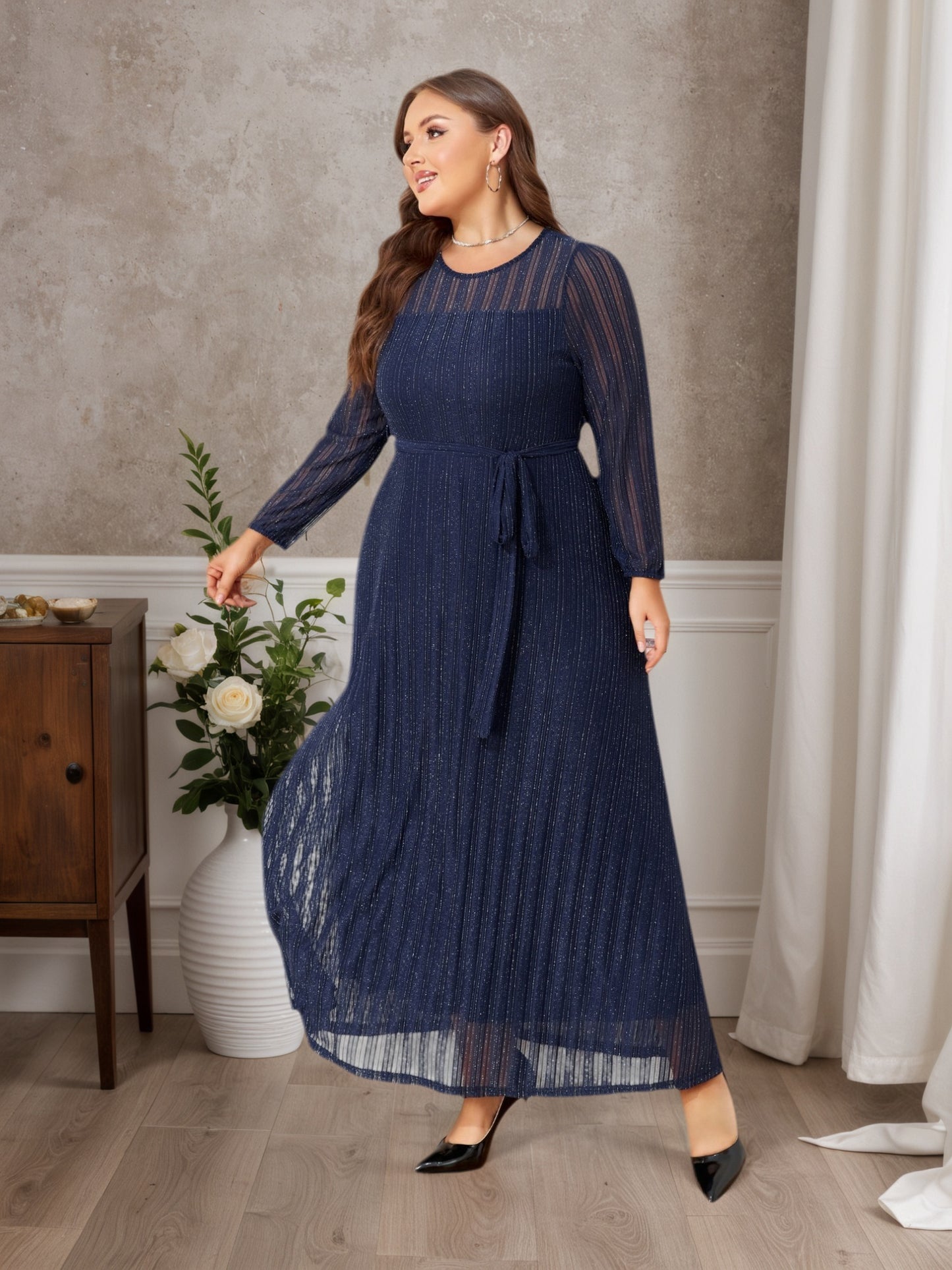 Lapa Plus Women's Party Elegant Silver Powder Shimmering Dress