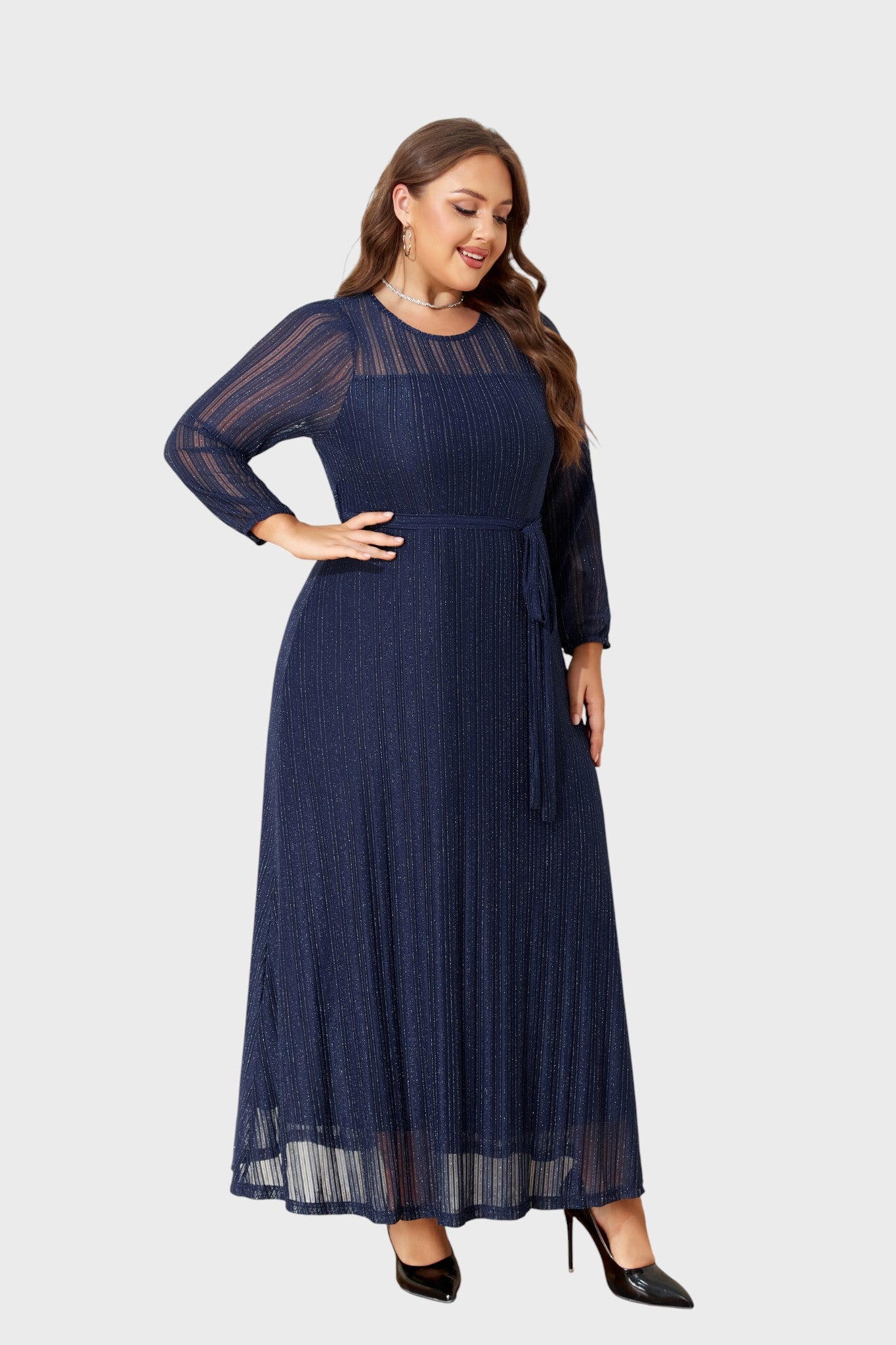 Lapa Plus Women's Party Elegant Silver Powder Shimmering Dress