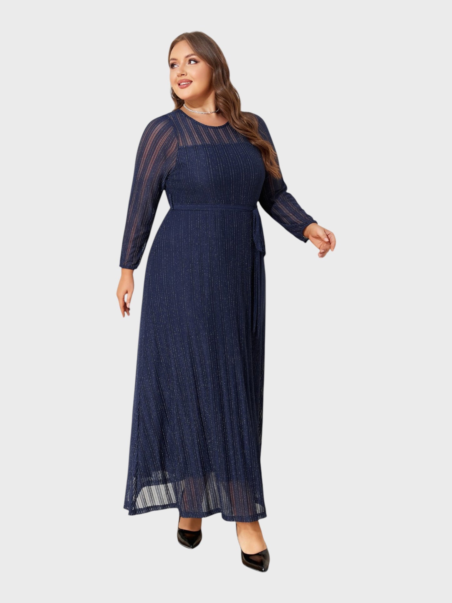 Lapa Plus Women's Party Elegant Silver Powder Shimmering Dress