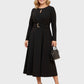 Lapa Plus Women's Round Neck Cut-Out Dress with Belt Detail