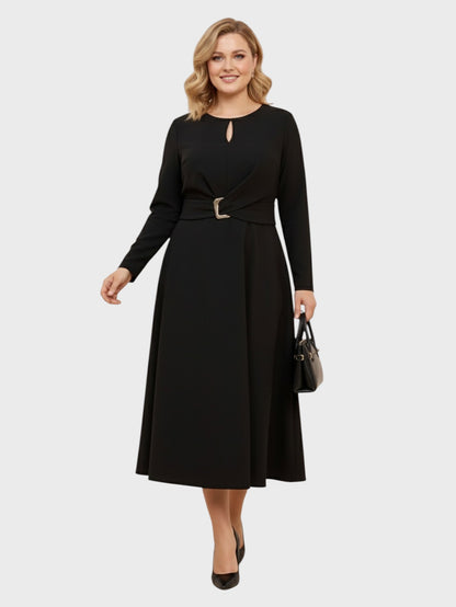 Lapa Plus Women's Round Neck Cut-Out Dress with Belt Detail
